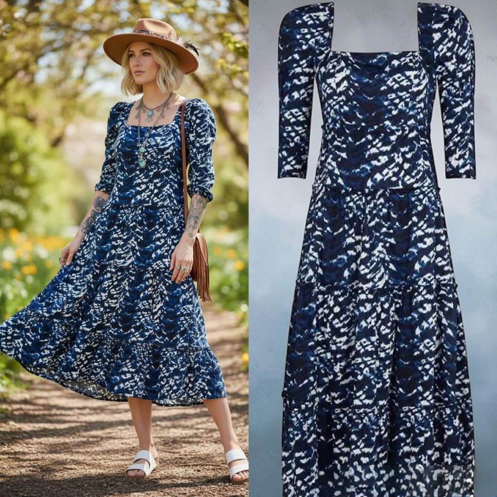 Diane Von Furstenberg Nora Midi Dress Tie Dye Tiger Blue/White Nwt Size 14